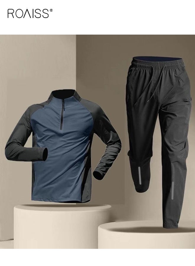 roaiss Mens Half Zip Training Suit Long Sleeve Top and Pants Set Quick Dry Athletic Wear Running Gym Fitness Outfit Sports Track Sweatshirt - Image 1