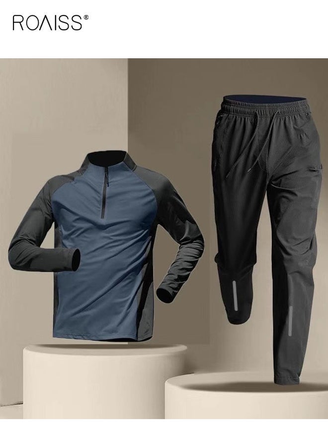 roaiss Men's Half Zip Training Suit 2 Piece Athletic Set Quick Dry Long Sleeve Half-Zip Top and Matching Jogger Pants for Running, Gym Workouts, and Fitness Training Breathable Comfort - Image 2