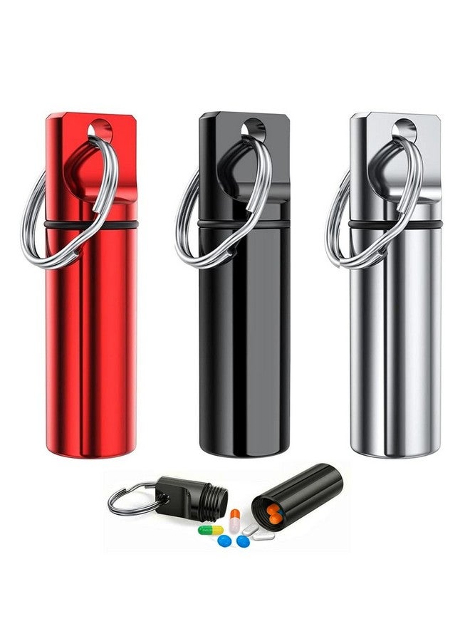 HANNEA® 3PCS Aluminum Keychain Medication Pill Box, Waterproof Mini Metal Pill Holder Medicine Bottle for Outdoor, Travel, Camping - Image 1