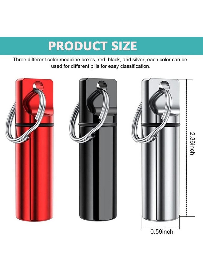 HANNEA® 3PCS Aluminum Keychain Medication Pill Box, Waterproof Mini Metal Pill Holder Medicine Bottle for Outdoor, Travel, Camping - Image 2
