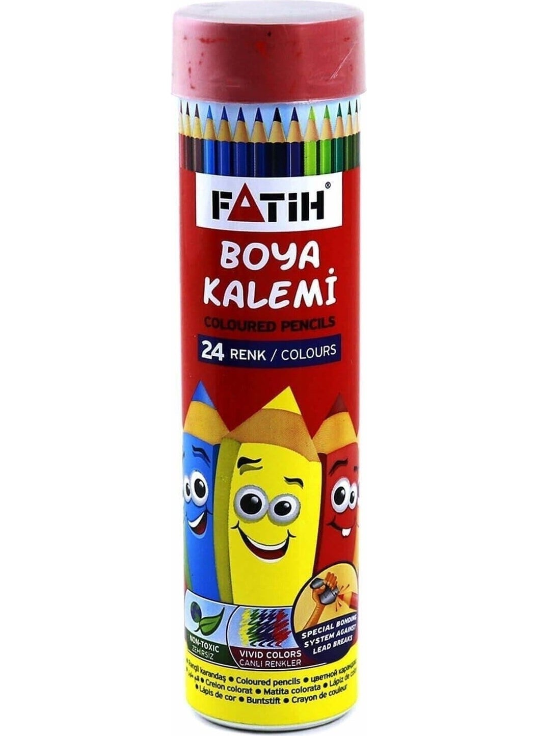 Fatih Colored Pencils 24 Colors Metal Tube Box Full Size 