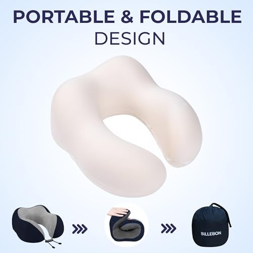 Billebon Neck Pillow for Travel – Comfortable Memory Foam Support, U-Shape Ergonomic Design, Portable for Flight Journeys, Lightweight Compact Build, Soft Washable Cover (Navy Blue with Eye Mask) - Image 3
