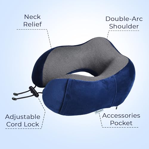 Billebon Neck Pillow for Travel – Comfortable Memory Foam Support, U-Shape Ergonomic Design, Portable for Flight Journeys, Lightweight Compact Build, Soft Washable Cover (Navy Blue with Eye Mask) - Image 5
