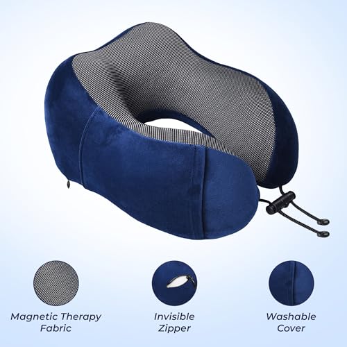 Billebon Neck Pillow for Travel – Comfortable Memory Foam Support, U-Shape Ergonomic Design, Portable for Flight Journeys, Lightweight Compact Build, Soft Washable Cover (Navy Blue with Eye Mask) - Image 2