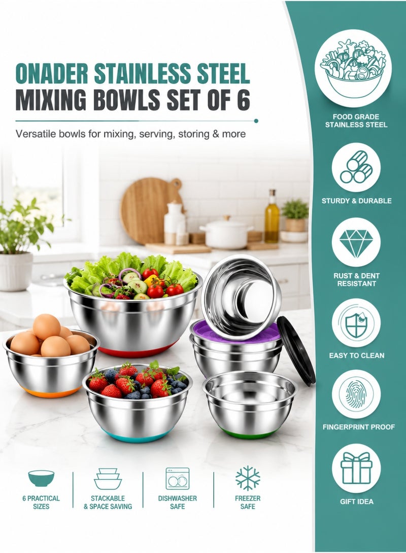 Toshionics Stainless Steel Food Containers, Salad Bowl Food Storage Containers with Lid, Mixing Bowl Containers with Cover, Meal Prep Bowls, Leak-Proof, Round, Reusable, Pack of 5, Silicone Sleeve for Home Kitchen  Food Snacks Meal Preparation, 18, 20, 22, 24, 26 cm - Image 4