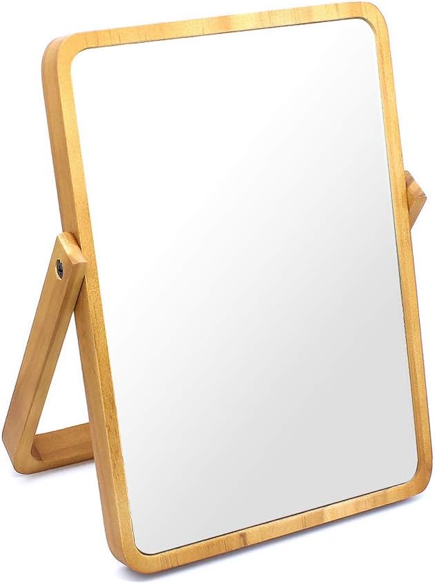 Buwico Rectangle Standing Vanity Makeup Mirror Wood Frame 102L x 73W Modern Style Tabletop Mount Bathroom Home Decor
