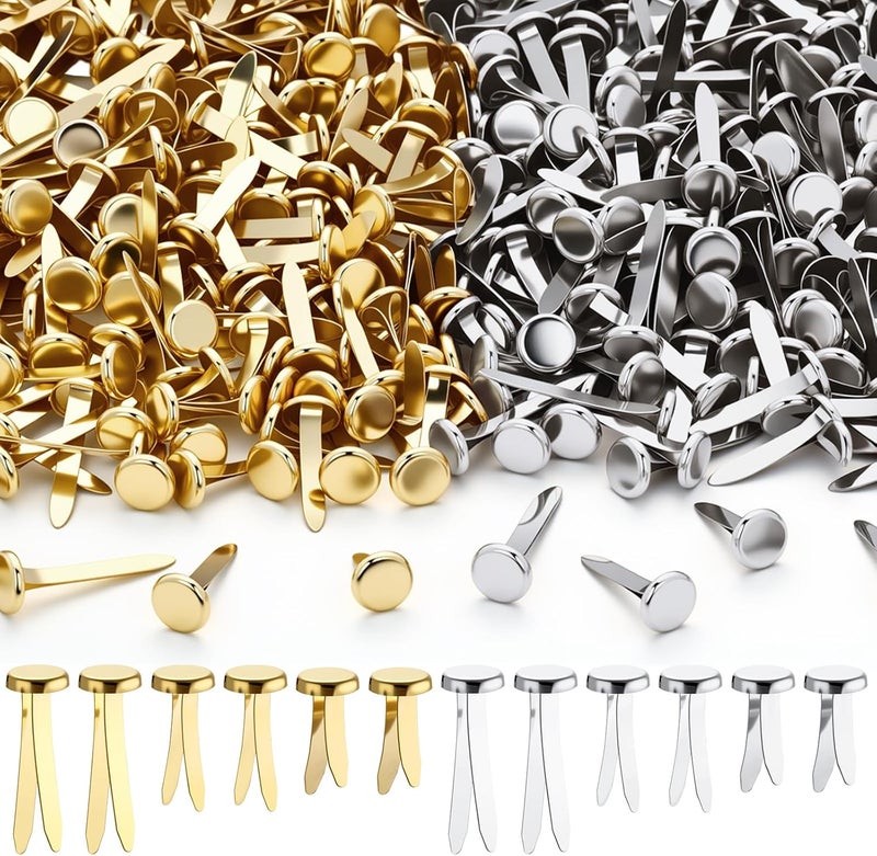 Ferraycle 500 Pieces Mini Brads Fasteners Brass Paper Fasteners Metal Round Pastel Brads for Scrapbooking Crafts DIY Projects 0.5'', 0.7'', 1'' (Gold,Silver) - Image 1