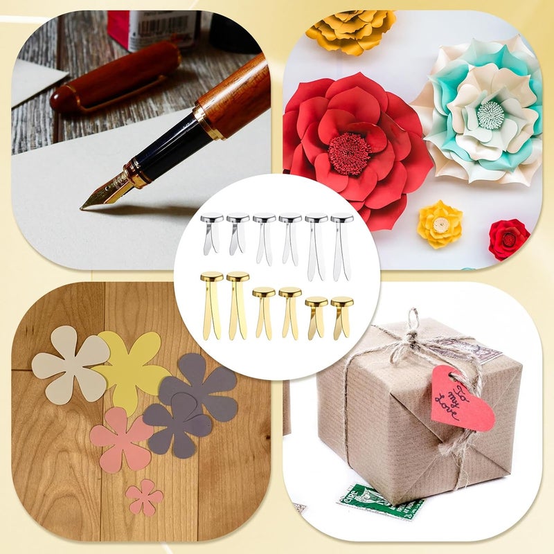 Ferraycle 500 Pieces Mini Brads Fasteners Brass Paper Fasteners Metal Round Pastel Brads for Scrapbooking Crafts DIY Projects 0.5'', 0.7'', 1'' (Gold,Silver) - Image 4