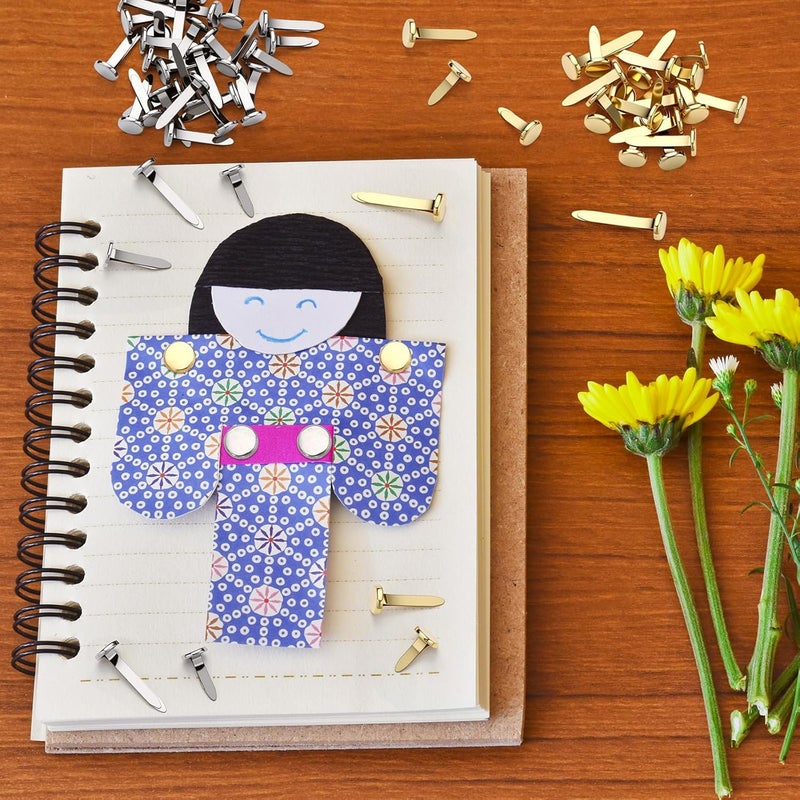 Ferraycle 500 Pieces Mini Brads Fasteners Brass Paper Fasteners Metal Round Pastel Brads for Scrapbooking Crafts DIY Projects 0.5'', 0.7'', 1'' (Gold,Silver) - Image 5