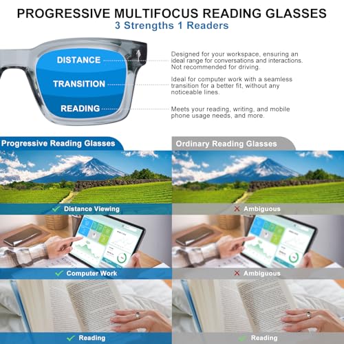 OuShiun Photochromic Progressive Multifocal Reading Glasses for Men Women Transition Multifocus Readers No Line Computer EyeglassesGrey 10 - Image 5