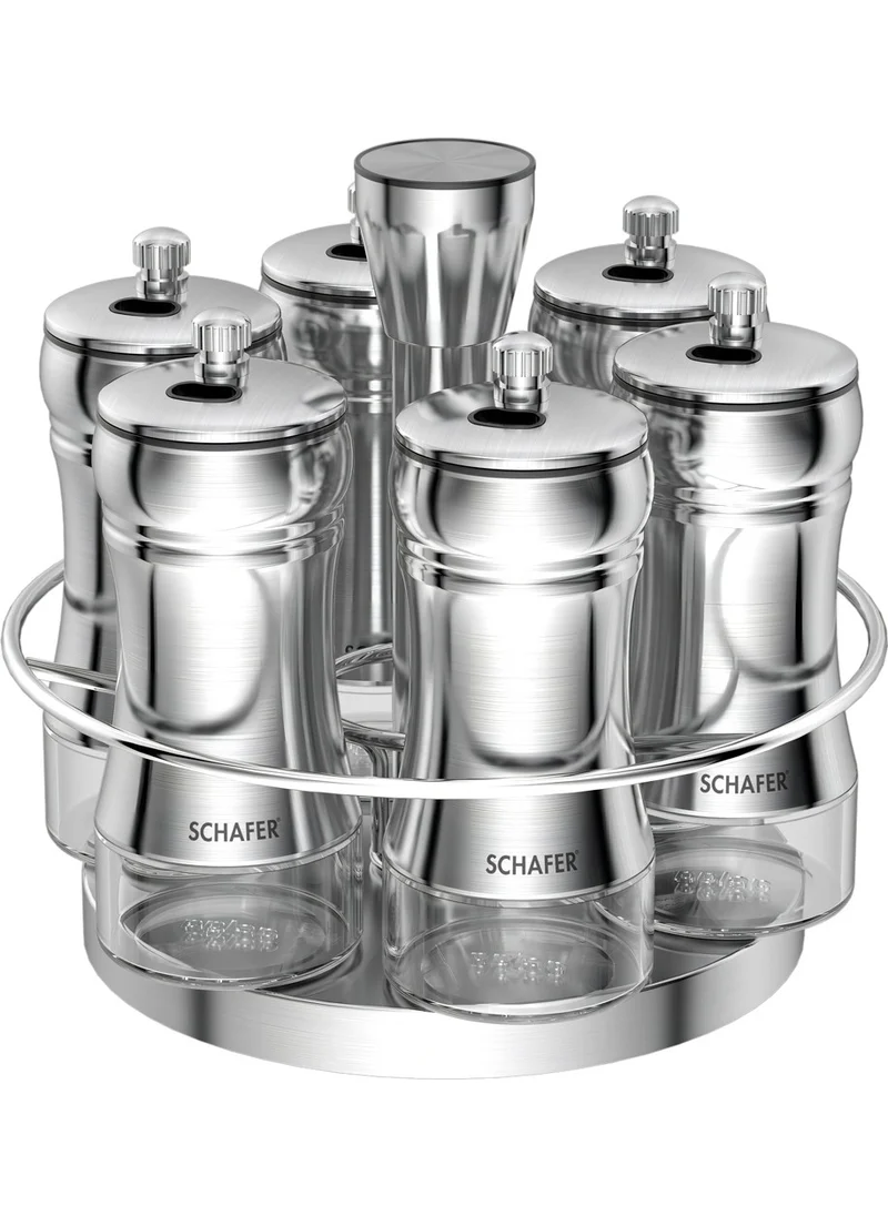 شيفر Retro Spice Set with Rotating Stand 7 Pieces-Inox