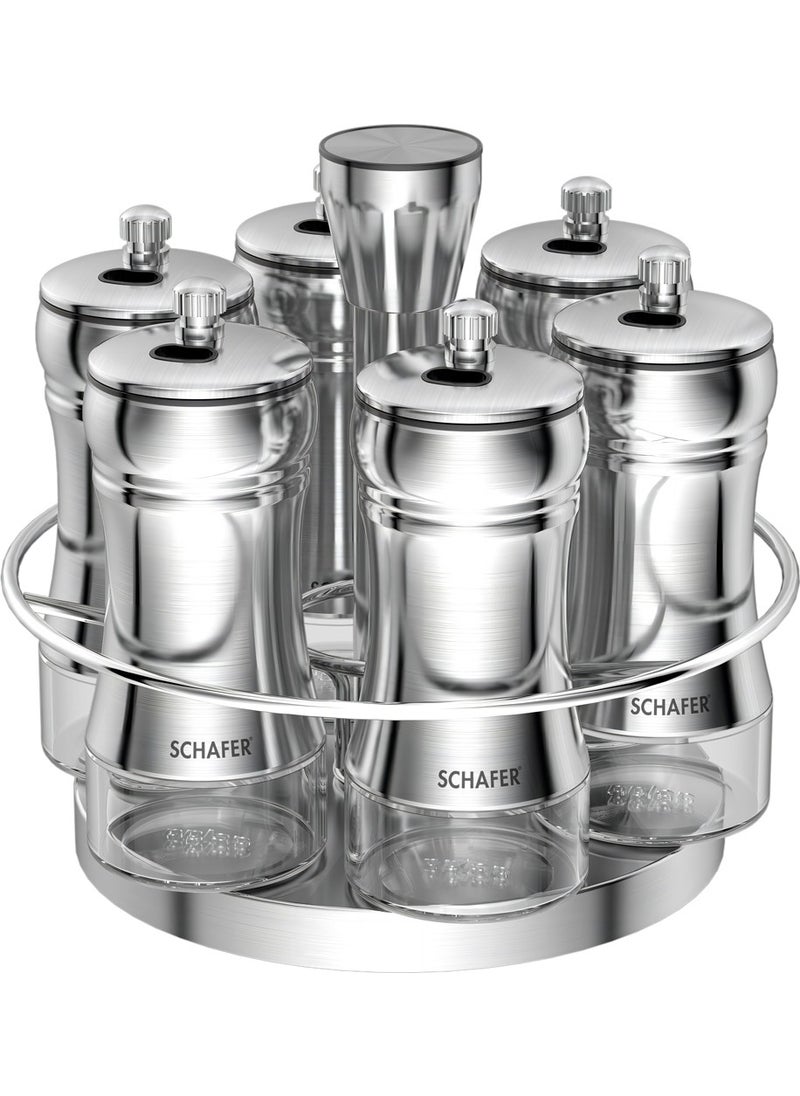 Schafer Retro Spice Set with Rotating Stand 7 Pieces-Inox 