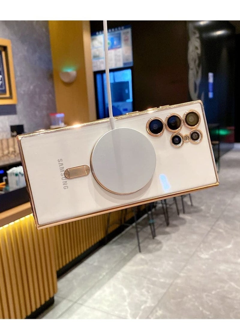 إيف حافظة لهاتف سامسونج جالاكسي S23 الترا حافظة مغناطيسية شفافة مع واقي عدسة الكاميرا حماية كاملة من السيليكون المطلي بالكهرباء MagSafe حافظة واقية مقاومة للصدمات - ذهبي - Image 4