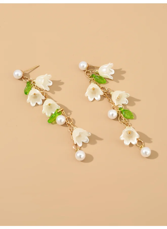تايك تو Take Two Flower Drop Faux Pearl Embellished Earrings