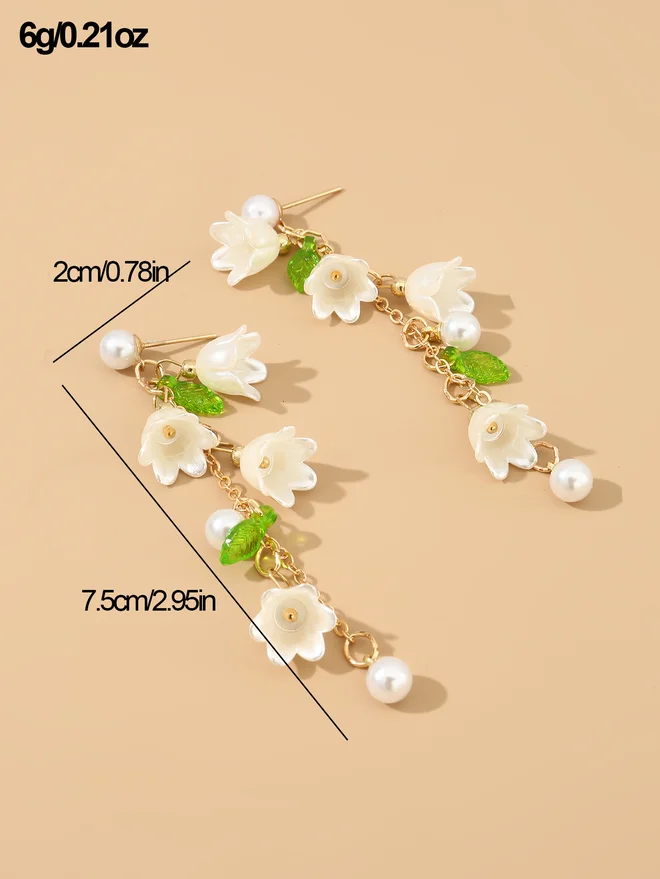 Take Two Take Two Flower Drop Faux Pearl Embellished Earrings