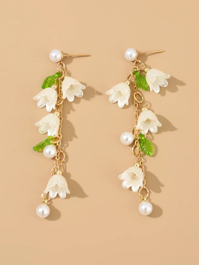 Take Two Take Two Flower Drop Faux Pearl Embellished Earrings