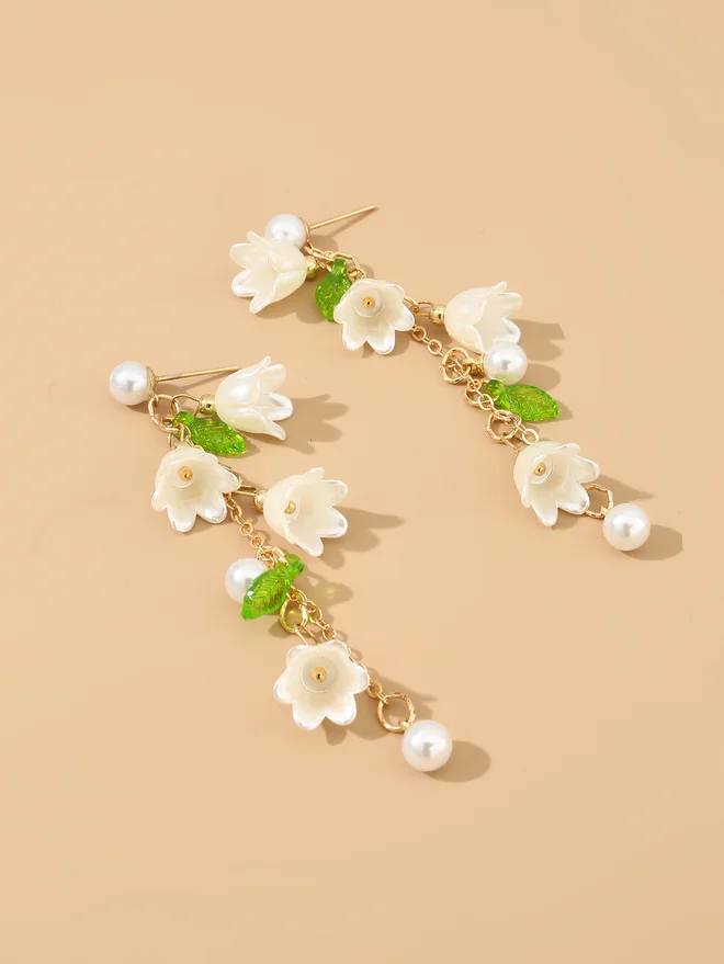 Take Two Take Two Flower Drop Faux Pearl Embellished Earrings