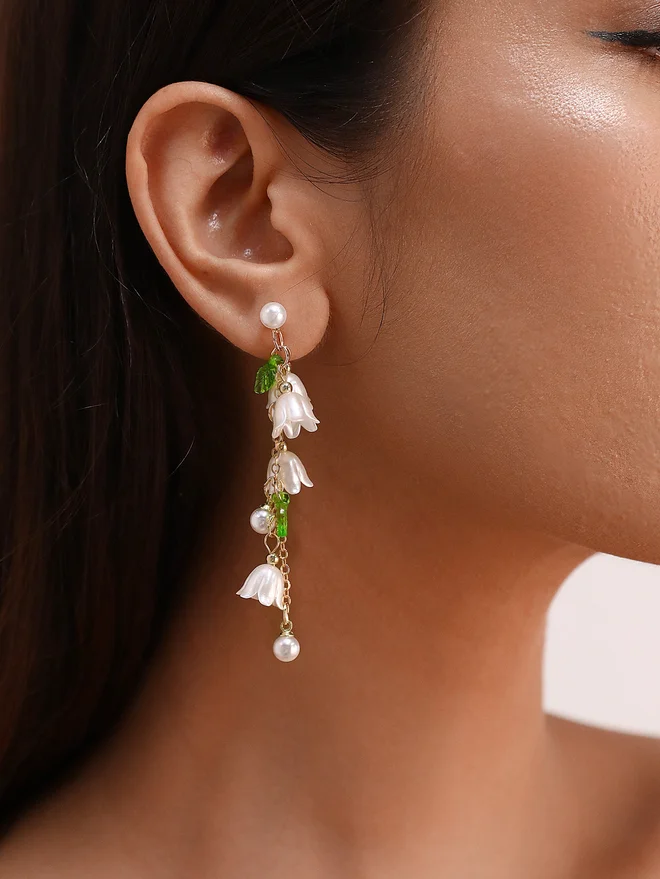 Take Two Take Two Flower Drop Faux Pearl Embellished Earrings