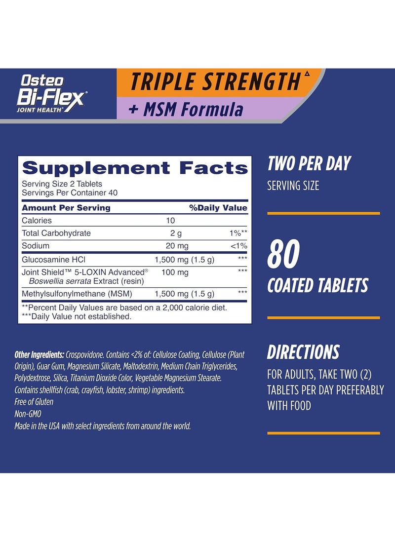Osteo Bi-Flex - Triple Strength Glucosamine Joint Health Supplement with MSM 80 Coated Tablets - Image 1