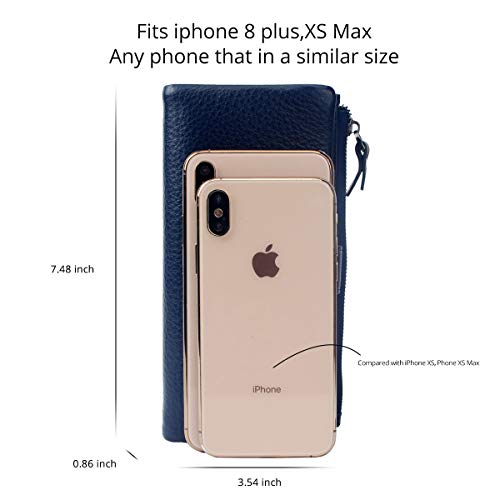 Bveyzi Women Soft Leather RFID Blocking Bifold Slim Wallets Ladies Credit Card Holder Double Zipper Pocket(Deep Blue) - Image 5