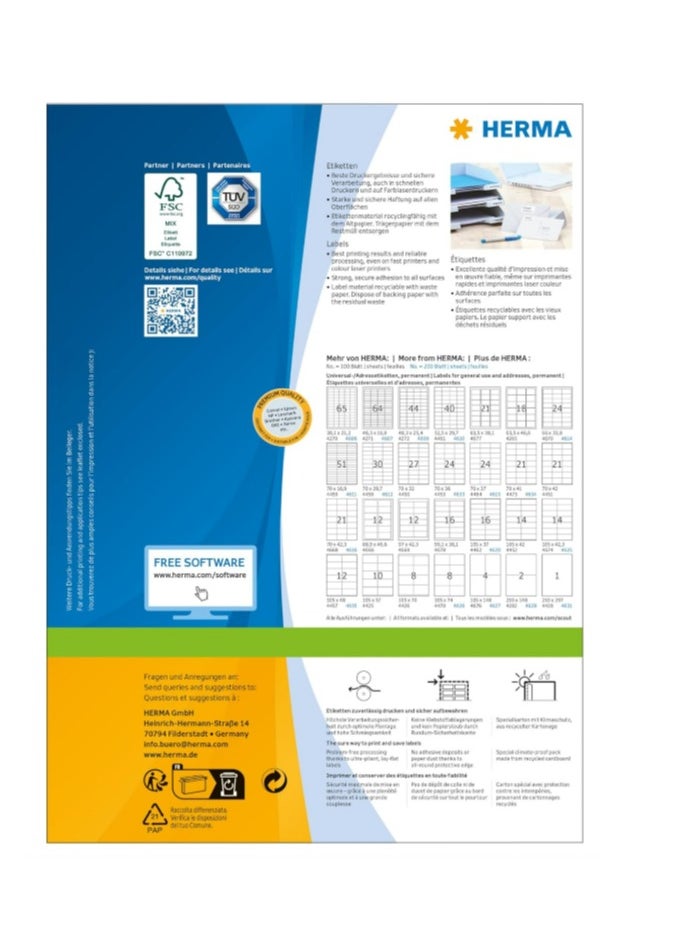 Herma Herma Multipurpose Self-Adhesive Labels, 8 Labels Per Sheet A4, 800 Labels for Laser and Inkjet Printers, Large Size, 105 x 74mm  - Image 2