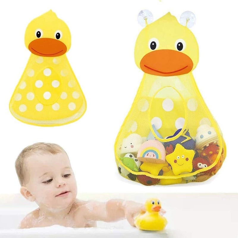 Excefore Repeated use resistant selected material Baby Bath Toy Organizer Cute Animal Shape,Bathroom Toy Storage Net Bag with Strong Suction Cups Keep Kids Bathtub Toys Dry and Neat (Yellow Duck) Bath Toy Bag Cute Cartoon Bath Lightweight - Image 3