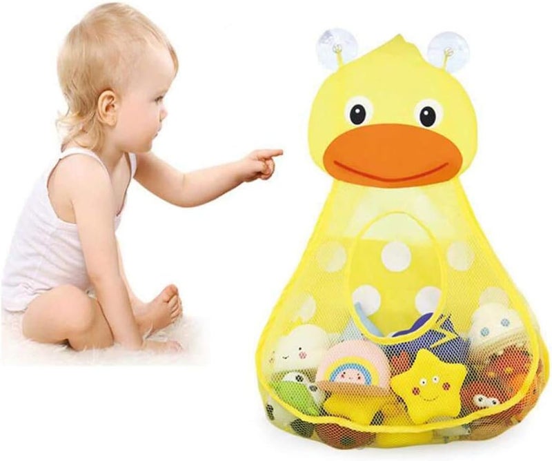 Excefore Repeated use resistant selected material Baby Bath Toy Organizer Cute Animal Shape,Bathroom Toy Storage Net Bag with Strong Suction Cups Keep Kids Bathtub Toys Dry and Neat (Yellow Duck) Bath Toy Bag Cute Cartoon Bath Lightweight - Image 2