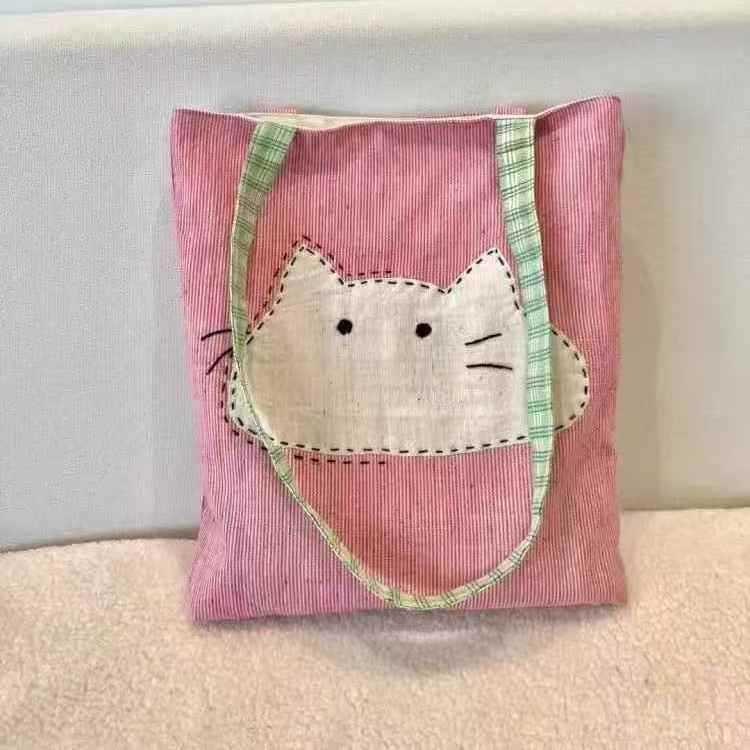 Women's Canvas Shoulder Bag with Cat Print - Image 1