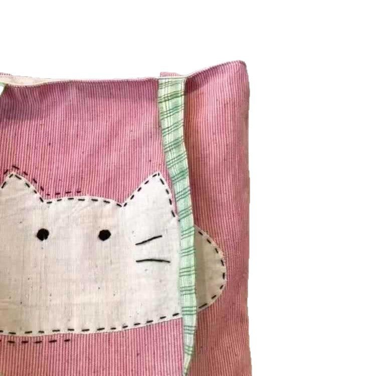 Women's Canvas Shoulder Bag with Cat Print - Image 5