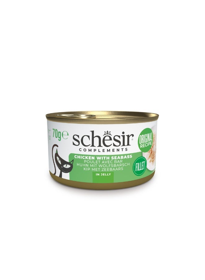 Schesir Complements Cat Wet Food  in Jelly Can- Chicken With Seabass 6x70g [6 Cans] - Image 1