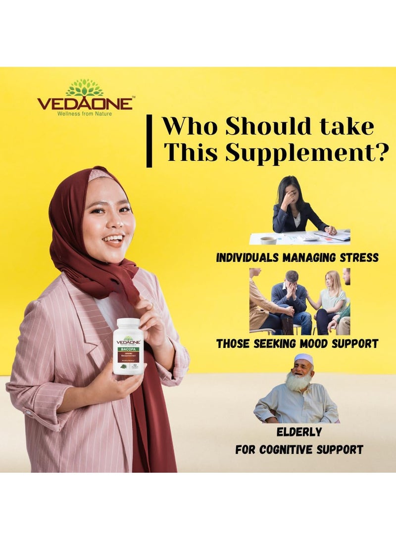 VEDAONE Natural Bacopa monnieri (Brahmi) Veg Capsules | 450mg | 60 Capsules | Organic Supplement for Brain Health | Supports Cognitive & Memory Enhancement, Stress Relief, Focus & Mental Clarity - Image 4