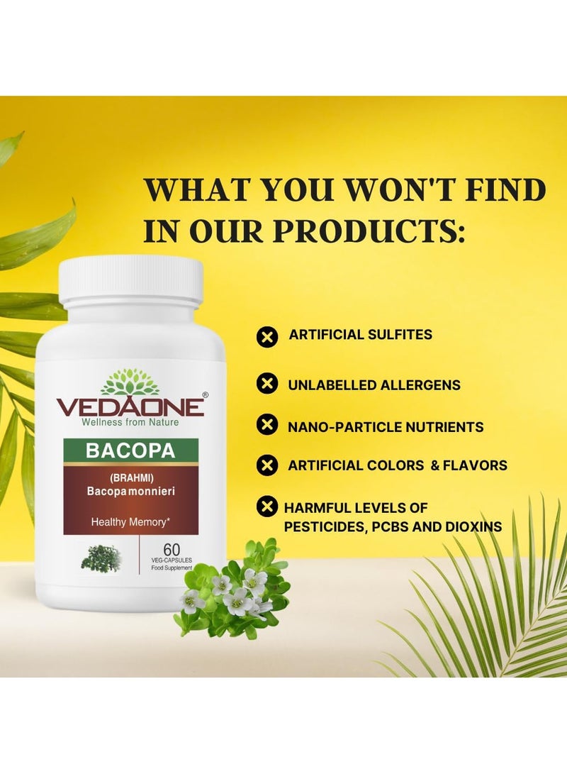 VEDAONE Natural Bacopa monnieri (Brahmi) Veg Capsules | 450mg | 60 Capsules | Organic Supplement for Brain Health | Supports Cognitive & Memory Enhancement, Stress Relief, Focus & Mental Clarity - Image 5