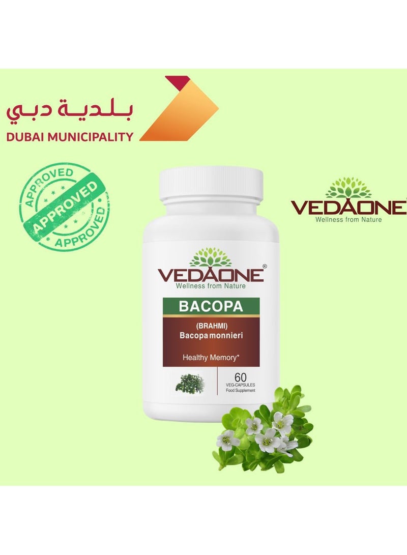 VEDAONE Natural Bacopa monnieri (Brahmi) Veg Capsules | 450mg | 60 Capsules | Organic Supplement for Brain Health | Supports Cognitive & Memory Enhancement, Stress Relief, Focus & Mental Clarity - Image 2
