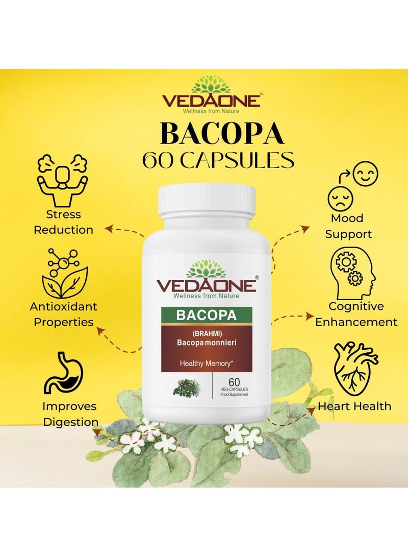 VEDAONE Natural Bacopa monnieri (Brahmi) Veg Capsules | 450mg | 60 Capsules | Organic Supplement for Brain Health | Supports Cognitive & Memory Enhancement, Stress Relief, Focus & Mental Clarity - Image 3