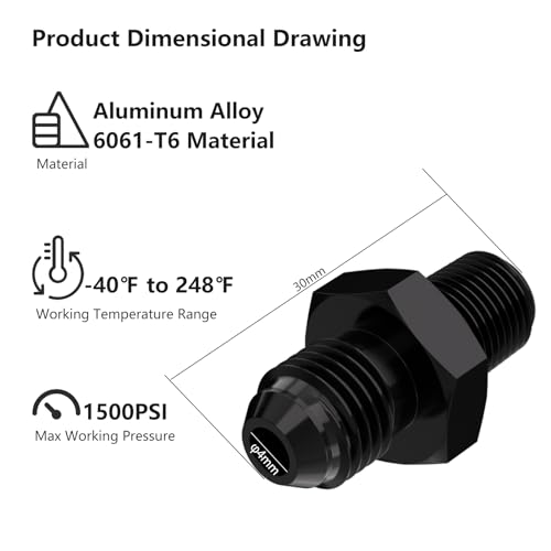 APIELE 4AN Male Flare to 18 NPT Black Aluminium Straight Fitting Adapter 2PCS STL4AN18NPT - Image 3
