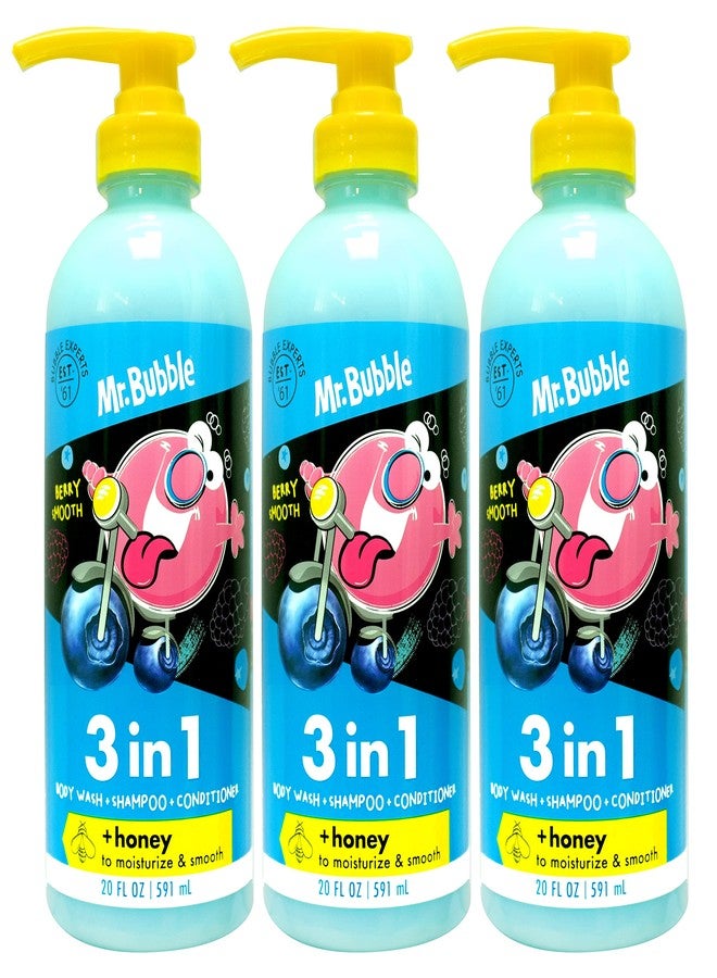 Mr. Bubble Berry Smooth 3-in-1 Body Wash, Shampoo & Conditioner Plus Honey Moisturize and Smooth Hair and Body 3-Pack - Image 1