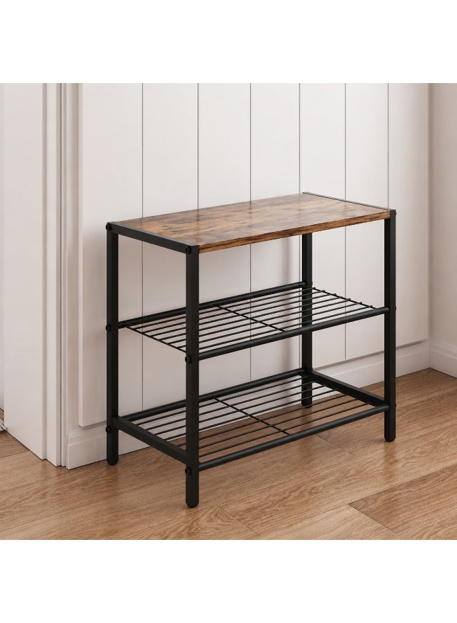BLOOMING TIME 2-Tier Shoe Rack with1 Piece Wood Top Board, Freestanding Entryway Shoe Storage Organizer, Metal Grid Shoe Shelf for Hallway Bedroom Closet, Space Saving Shoe Holder for Sneakers Slippers Flats - Image 1