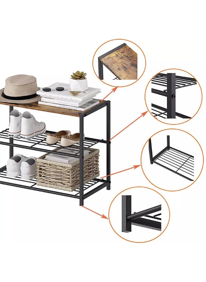 BLOOMING TIME 2-Tier Shoe Rack with1 Piece Wood Top Board, Freestanding Entryway Shoe Storage Organizer, Metal Grid Shoe Shelf for Hallway Bedroom Closet, Space Saving Shoe Holder for Sneakers Slippers Flats - Image 2