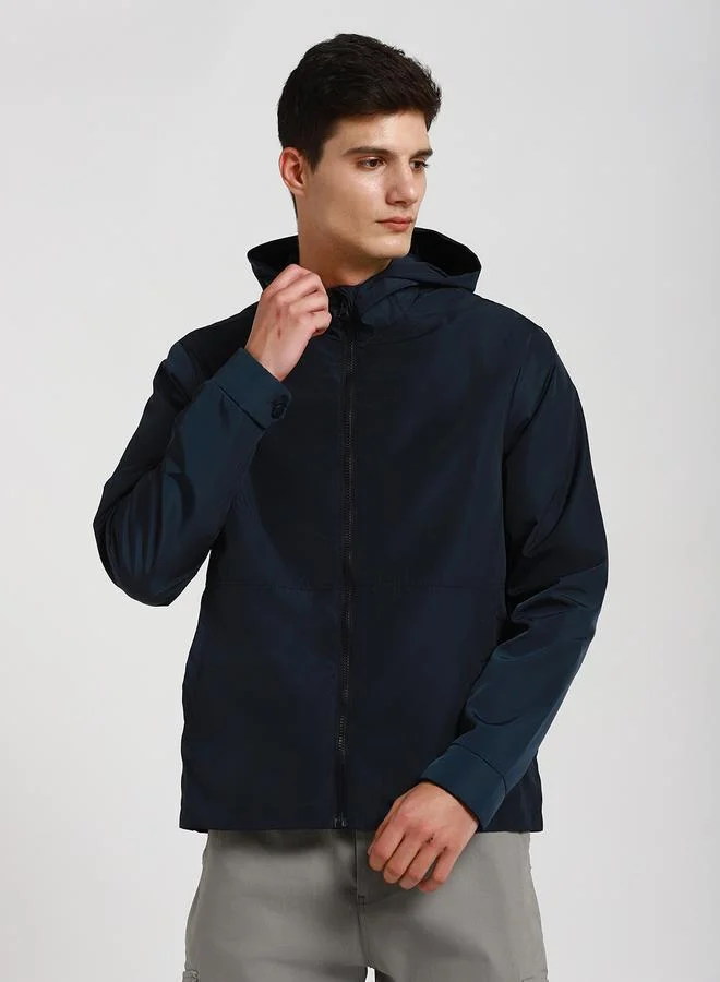 Dennis Lingo Indigo Regular Fit Men's Solid Hooded Full Sleeves Polyester Jacket with Zipper Closure