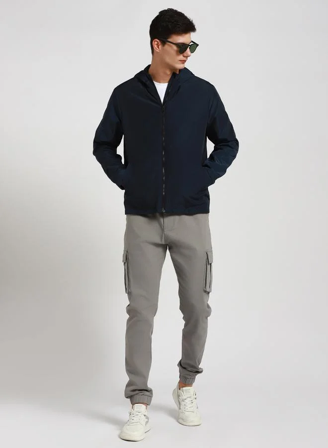 Dennis Lingo Indigo Regular Fit Men's Solid Hooded Full Sleeves Polyester Jacket with Zipper Closure
