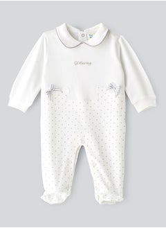 Tiny Hug Baby Girl White Glittering Coverall  - Image 1
