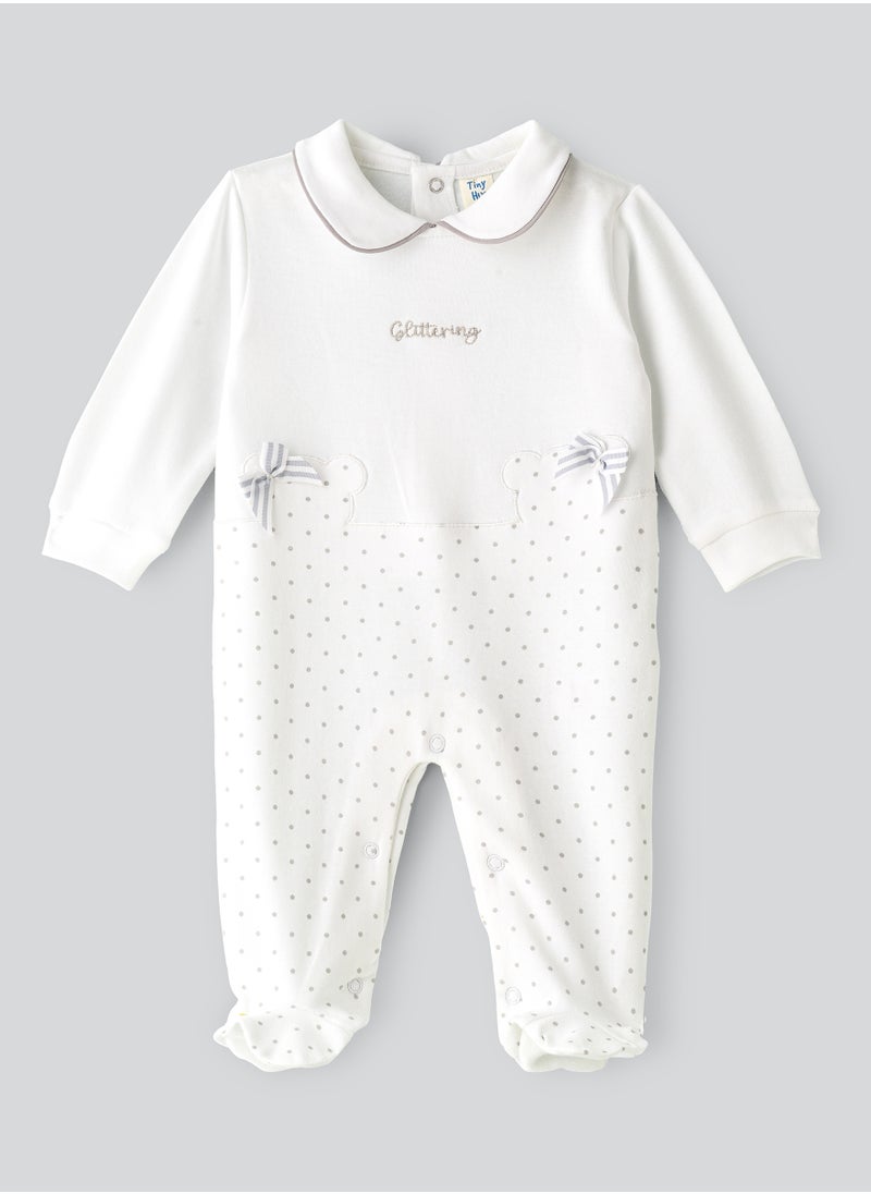 Tiny Hug Baby Girl White Glittering Coverall  - Image 1