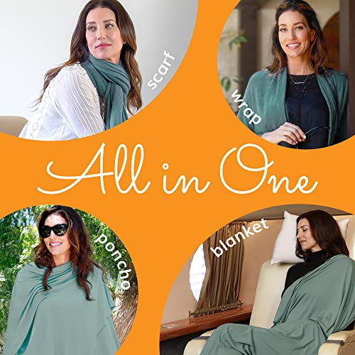 Happyluxe Travel Shawl Wraps for Women - Eco-Cashmere Wrap 68x35in. Green Pashmina Scarf, Airplane Blanket. Made In USA - Image 3