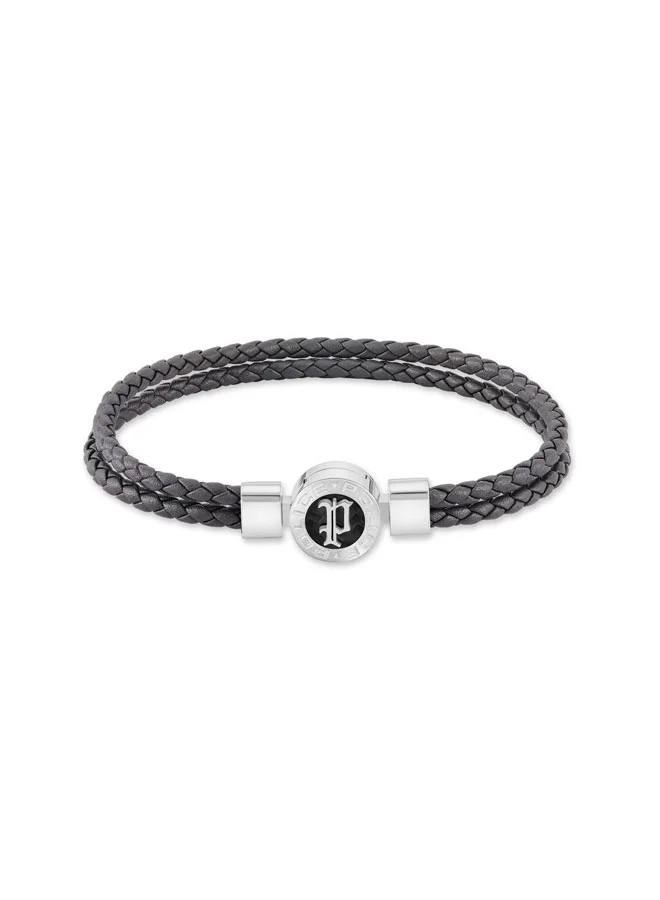 بوليس Infiniti Grey Braided Leather Bracelet for Men