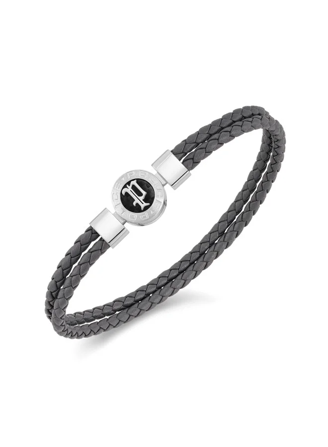 بوليس Infiniti Grey Braided Leather Bracelet for Men