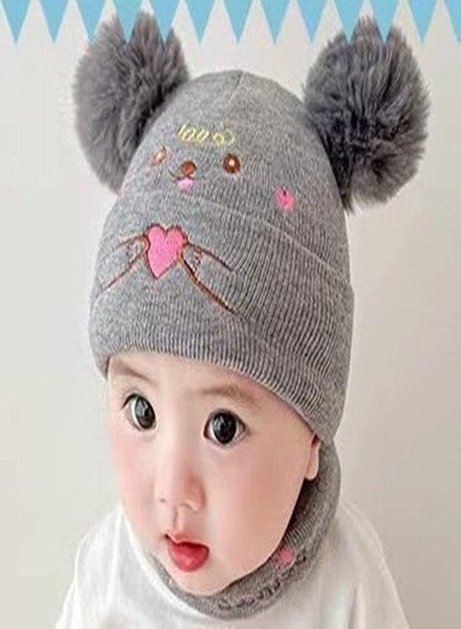 REFFER Baby Boys Girls Knit Woolen Hat Cap Neck Scarf Soft Wool Warm Acrylic Lycra Monkey Beanie Winter Cap Set for Unisex Kids (6Month - 4Yrs) (Grey) - Image 3