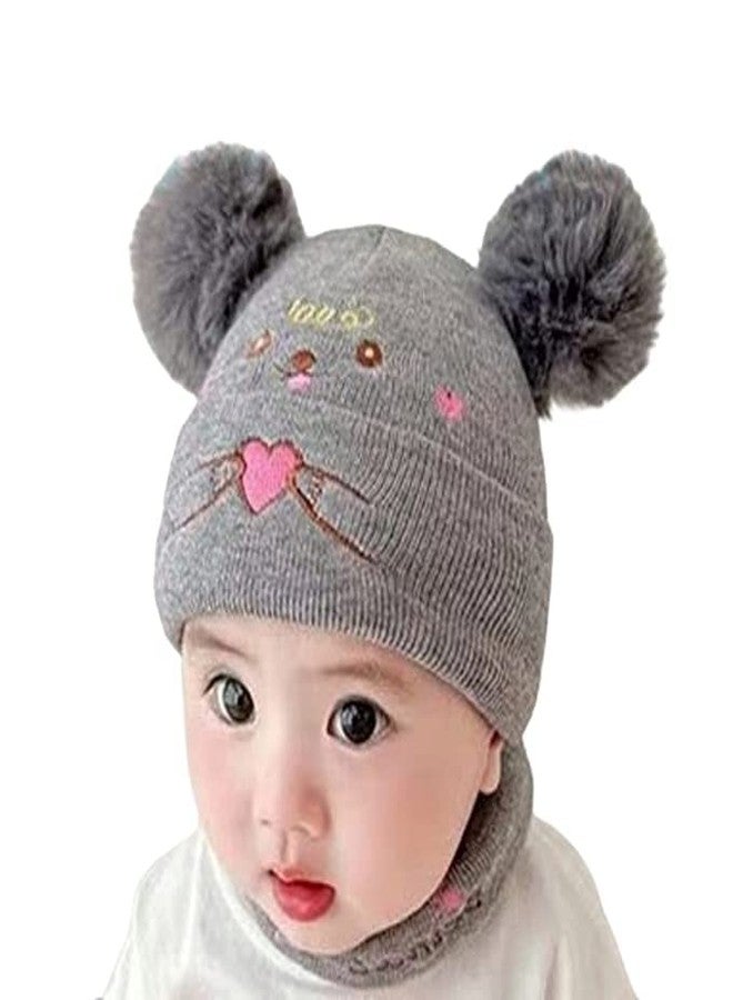REFFER Baby Boys Girls Knit Woolen Hat Cap Neck Scarf Soft Wool Warm Acrylic Lycra Monkey Beanie Winter Cap Set for Unisex Kids (6Month - 4Yrs) (Grey) - Image 1