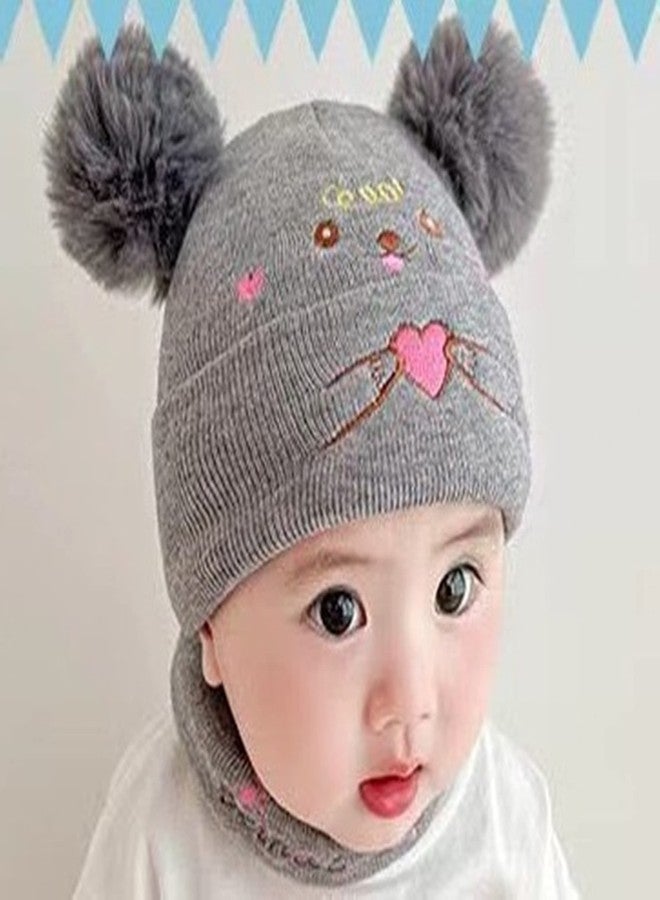 REFFER Baby Boys Girls Knit Woolen Hat Cap Neck Scarf Soft Wool Warm Acrylic Lycra Monkey Beanie Winter Cap Set for Unisex Kids (6Month - 4Yrs) (Grey) - Image 2