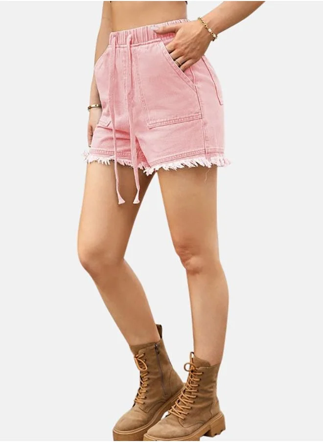 YUNIQEE Pink Solid Denim Shorts