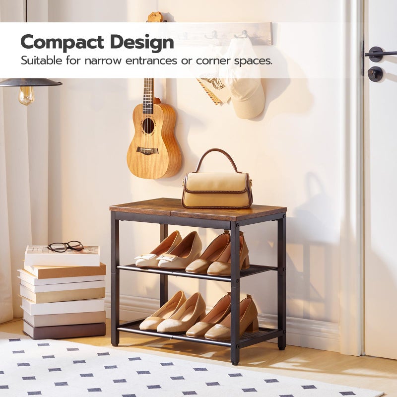HOOBRO Shoe Bench, 3-Tier Shoe Rack, Industrial Shoe Organizer Storage Bench, 19.7 inches Entry Bench with Mesh Shelves, for Entryway, Living Room, Hallway, Easy Assembly, Rustic Brown BF50HX01 - Image 2